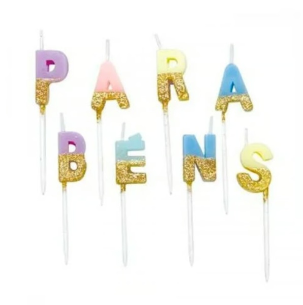 SILV Vela Parabéns Pastel Com Dourado - 8...